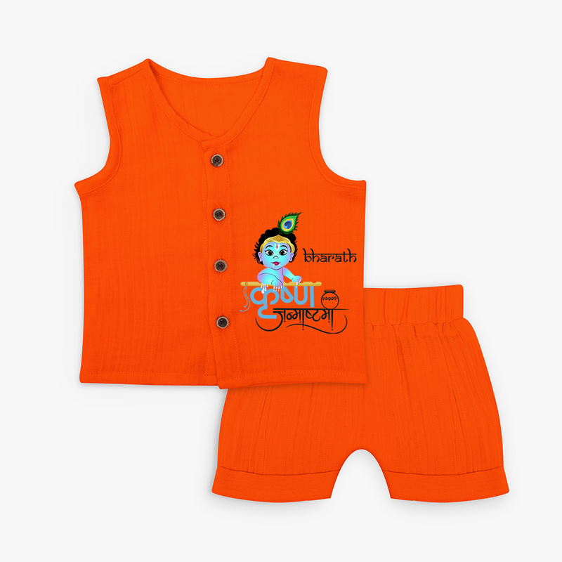 Divine Baby Krishna Customised Jabla set for kids - TANGERINE - 0 - 3 Months Old (Chest 9.8")