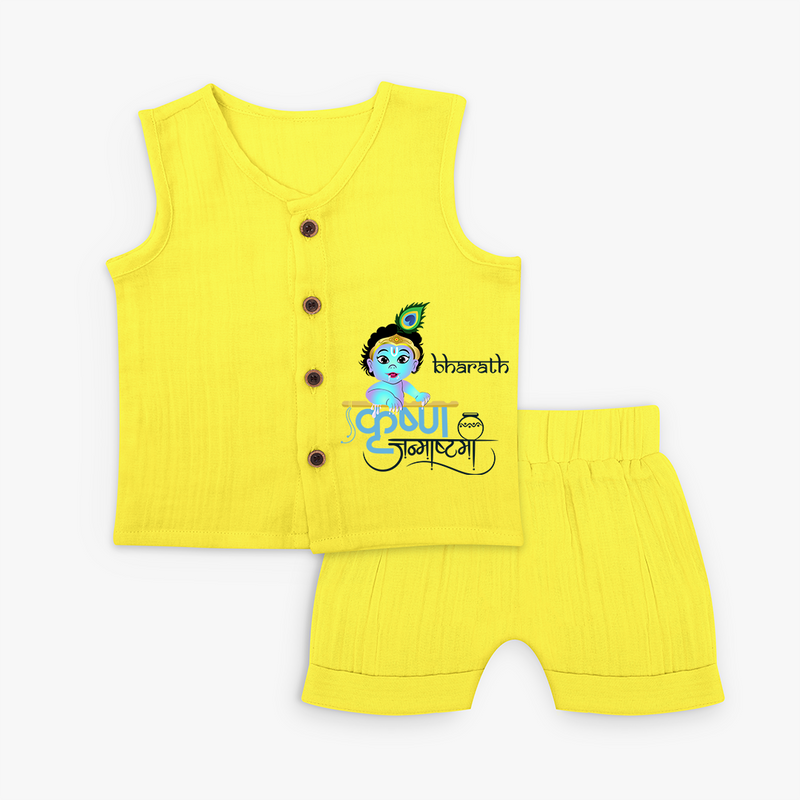 Divine Baby Krishna Customised Jabla set for kids - YELLOW - 0 - 3 Months Old (Chest 9.8")