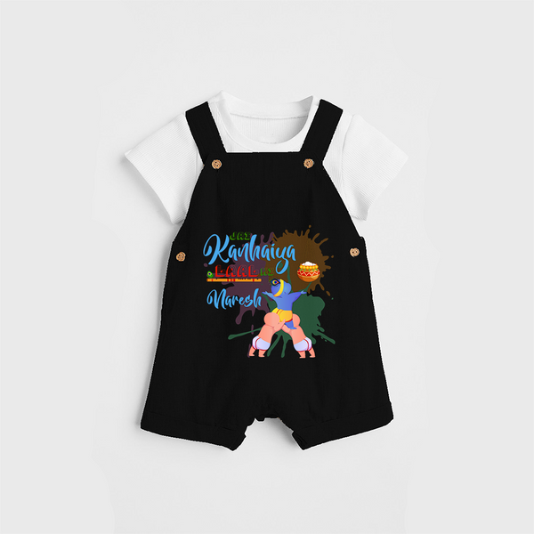 Playful Krishna & Friends Customised Dungaree set for kids - BLACK - 0 - 5 Months Old (Chest 18")