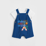 Playful Krishna & Friends Customised Dungaree set for kids - COBALT BLUE - 0 - 5 Months Old (Chest 18")