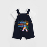 Playful Krishna & Friends Customised Dungaree set for kids - NAVY BLUE - 0 - 5 Months Old (Chest 18")