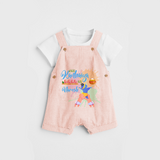 Playful Krishna & Friends Customised Dungaree set for kids - PEACH - 0 - 5 Months Old (Chest 18")