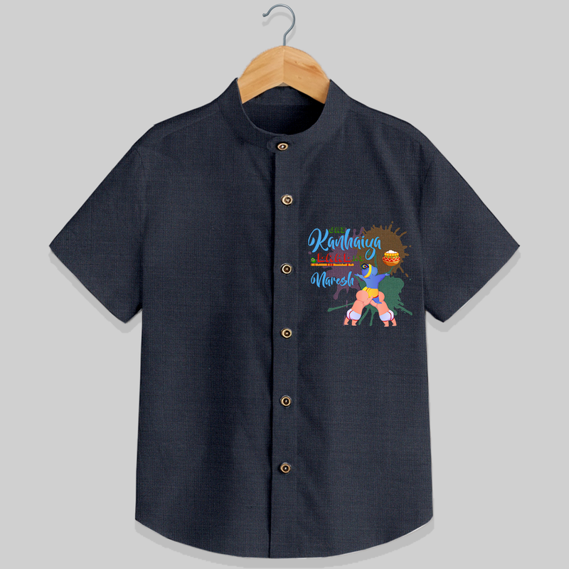 Playful Krishna & Friends Customised Shirt for kids - DARK GREY - 0 - 6 Months Old (Chest 23")