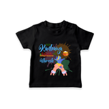 Playful Krishna & Friends Customised TShirt set for kids - BLACK - 0-5 Months Old (Chest 17")