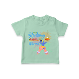 Playful Krishna & Friends Customised TShirt set for kids - MINT GREEN - 0-5 Months Old (Chest 17")