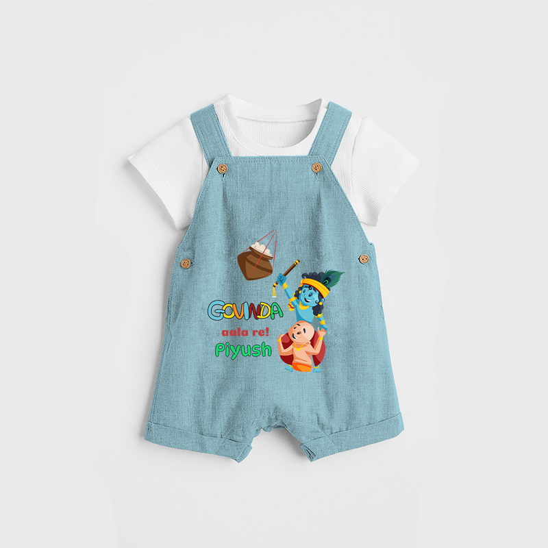 Govinda Aala re! Customised Dungaree set for kids - ARCTIC BLUE - 0 - 5 Months Old (Chest 18")