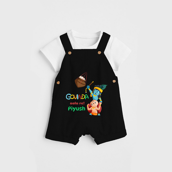 Govinda Aala re! Customised Dungaree set for kids - BLACK - 0 - 5 Months Old (Chest 18")