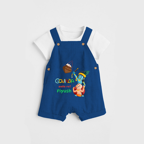 Govinda Aala re! Customised Dungaree set for kids - COBALT BLUE - 0 - 5 Months Old (Chest 18")