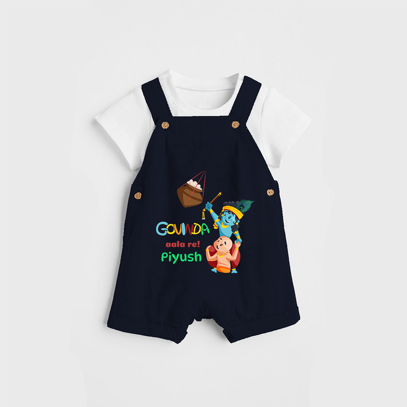 Govinda Aala re! Customised Dungaree set for kids - NAVY BLUE - 0 - 5 Months Old (Chest 18")