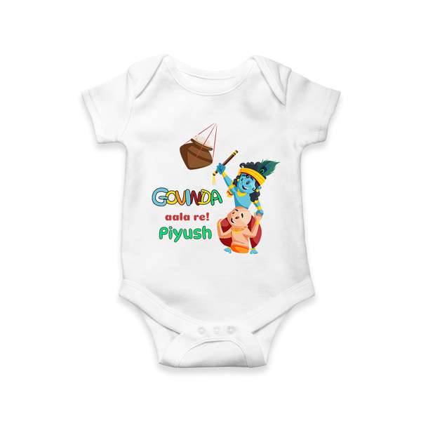 Govinda Aala re! Customized Romper set for kids - WHITE - 0 - 3 Months Old (Chest 16")