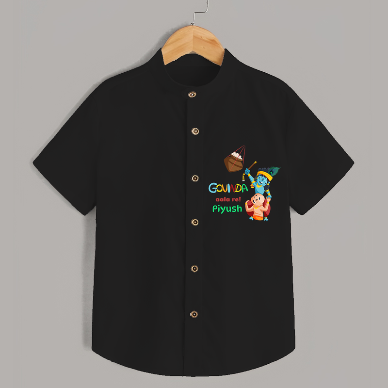 Govinda Aala re! Customised Shirt for kids - BLACK - 0 - 6 Months Old (Chest 23")