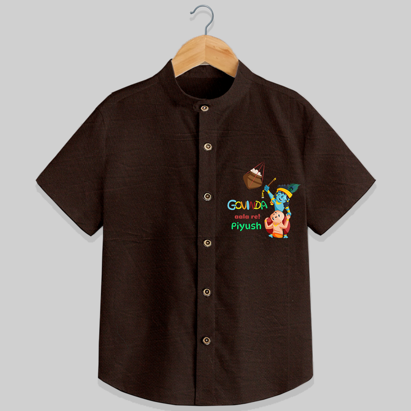 Govinda Aala re! Customised Shirt for kids - CHOCOLATE BROWN - 0 - 6 Months Old (Chest 23")