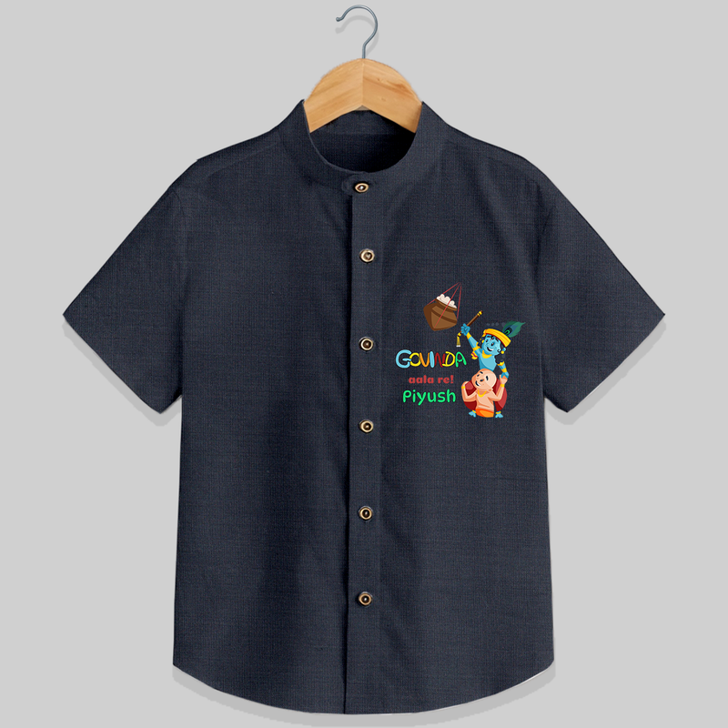 Govinda Aala re! Customised Shirt for kids - DARK GREY - 0 - 6 Months Old (Chest 23")