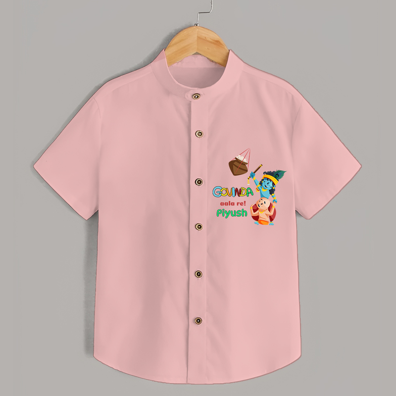 Govinda Aala re! Customised Shirt for kids - PEACH - 0 - 6 Months Old (Chest 23")