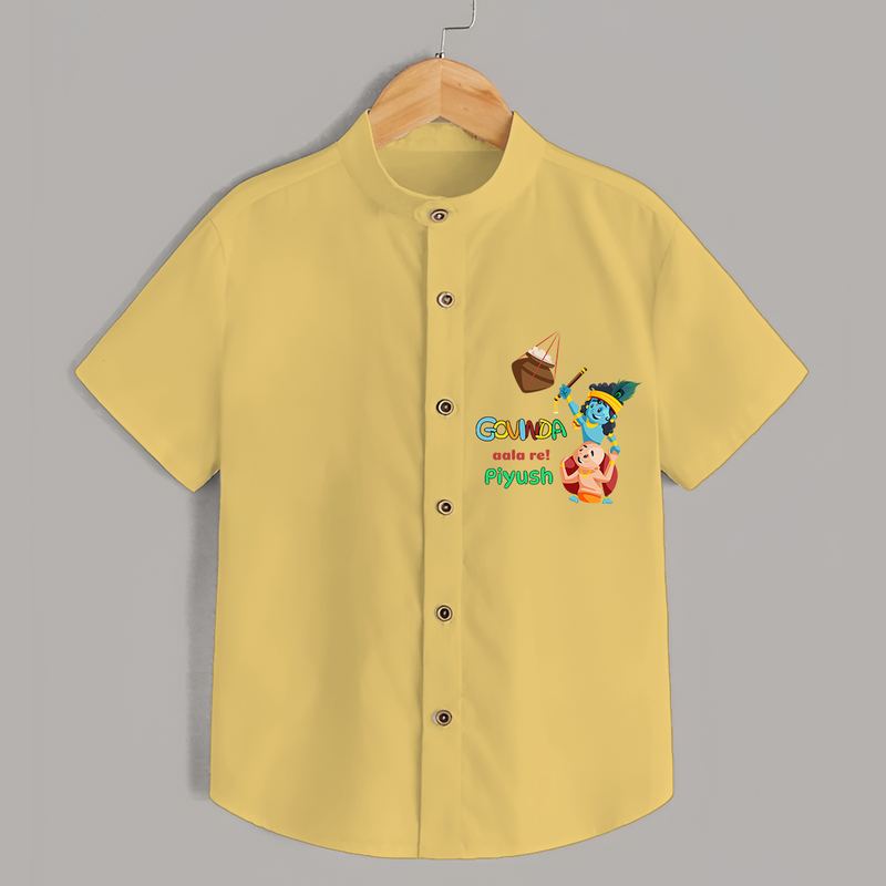 Govinda Aala re! Customised Shirt for kids - YELLOW - 0 - 6 Months Old (Chest 23")