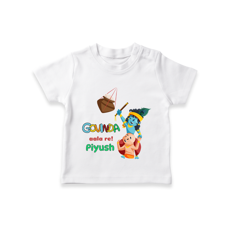 Govinda Aala re! Customised TShirt set for kids - WHITE - 0-5 Months Old (Chest 17")