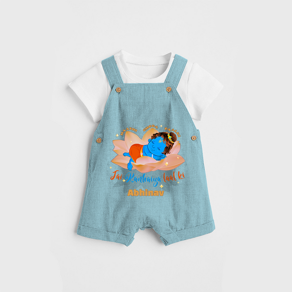 Little Krishna Sleeping On Lotus Customised Dungaree set for kids - ARCTIC BLUE - 0 - 5 Months Old (Chest 18")