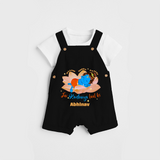 Little Krishna Sleeping On Lotus Customised Dungaree set for kids - BLACK - 0 - 5 Months Old (Chest 18")