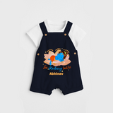 Little Krishna Sleeping On Lotus Customised Dungaree set for kids - NAVY BLUE - 0 - 5 Months Old (Chest 18")