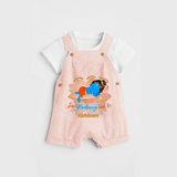 Little Krishna Sleeping On Lotus Customised Dungaree set for kids - PEACH - 0 - 5 Months Old (Chest 18")