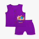 Little Krishna Sleeping On Lotus Customised Jabla set for kids - ROYAL PURPLE - 0 - 3 Months Old (Chest 9.8")