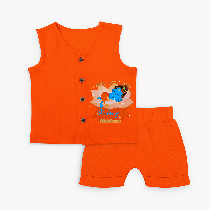 Little Krishna Sleeping On Lotus Customised Jabla set for kids - TANGERINE - 0 - 3 Months Old (Chest 9.8")