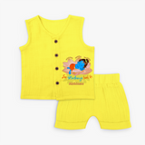 Little Krishna Sleeping On Lotus Customised Jabla set for kids - YELLOW - 0 - 3 Months Old (Chest 9.8")