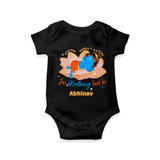 Little Krishna Sleeping On Lotus Customized Romper set for kids - BLACK - 0 - 3 Months Old (Chest 16")