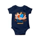 Little Krishna Sleeping On Lotus Customized Romper set for kids - NAVY BLUE - 0 - 3 Months Old (Chest 16")