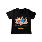 Little Krishna Sleeping On Lotus Customised TShirt set for kids - BLACK - 0-5 Months Old (Chest 17")