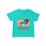 Little Krishna Sleeping On Lotus Customised TShirt set for kids - TEAL - 0-5 Months Old (Chest 17")