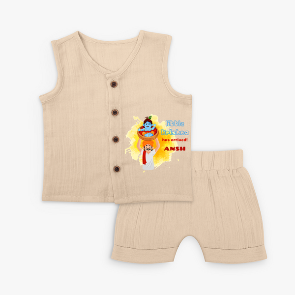 Little Krishna Has Arrived Customised Jabla set for kids - CREAM - 0 - 3 Months Old (Chest 9.8")