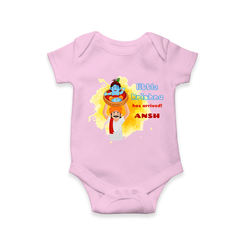 Little Krishna Has Arrived Customized Romper set for kids - BABY PINK - 0 - 3 Months Old (Chest 16")