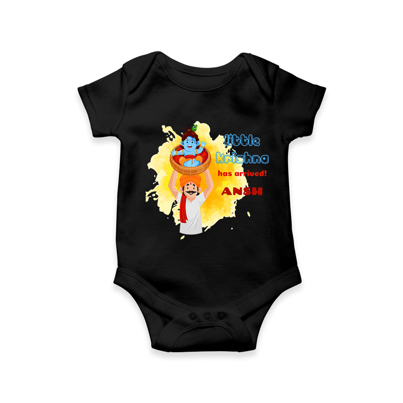 Little Krishna Has Arrived Customized Romper set for kids - BLACK - 0 - 3 Months Old (Chest 16")