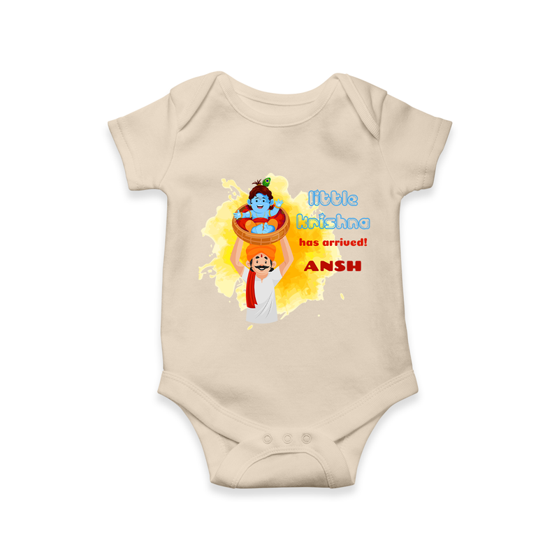 Little Krishna Has Arrived Customized Romper set for kids - IVORY - 0 - 3 Months Old (Chest 16")