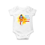 Little Krishna Has Arrived Customized Romper set for kids - WHITE - 0 - 3 Months Old (Chest 16")