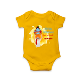 Little Krishna Has Arrived Customized Romper set for kids - YELLOW - 0 - 3 Months Old (Chest 16")