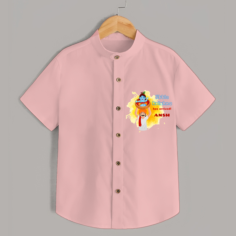 Little Krishna Has Arrived Customised Shirt for kids - PEACH - 0 - 6 Months Old (Chest 23")