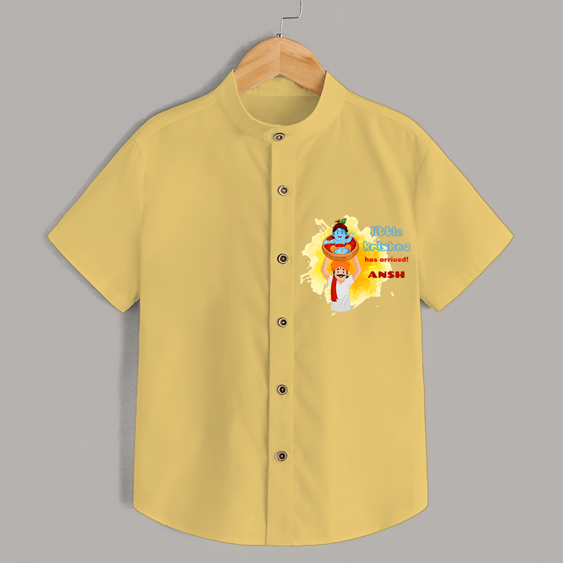 Little Krishna Has Arrived Customised Shirt for kids - YELLOW - 0 - 6 Months Old (Chest 23")