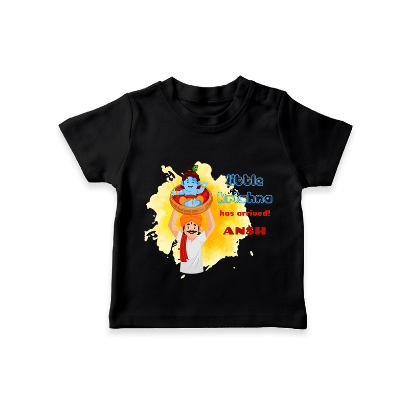 Little Krishna Has Arrived Customised TShirt set for kids - BLACK - 0-5 Months Old (Chest 17")