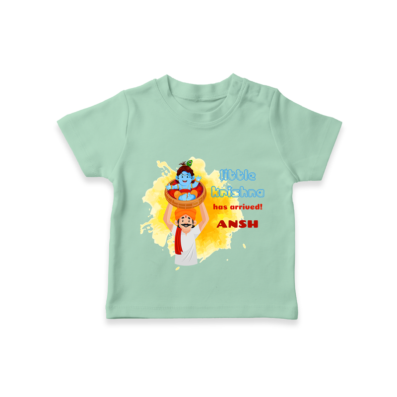 Little Krishna Has Arrived Customised TShirt set for kids - MINT GREEN - 0-5 Months Old (Chest 17")