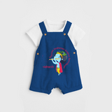 Flute-Playing Krishna Customised Dungaree set for kids - COBALT BLUE - 0 - 5 Months Old (Chest 18")