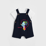 Flute-Playing Krishna Customised Dungaree set for kids - NAVY BLUE - 0 - 5 Months Old (Chest 18")