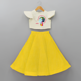 Flute-Playing Krishna Customised Frock for kids - YELLOW - 6 -9 Months Old (Chest 20") (Frock Waist 20")