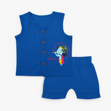 Flute-Playing Krishna Customised Jabla set for kids - MIDNIGHT BLUE - 0 - 3 Months Old (Chest 9.8")