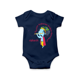 Flute-Playing Krishna Customized Romper set for kids - NAVY BLUE - 0 - 3 Months Old (Chest 16")