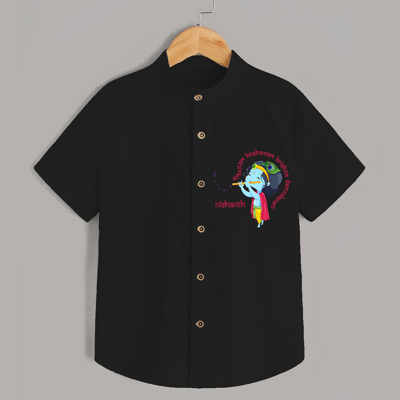 Flute-Playing Krishna Customised Shirt for kids - BLACK - 0 - 6 Months Old (Chest 23")