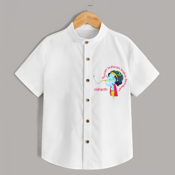 Flute-Playing Krishna Customised Shirt for kids - WHITE - 0 - 6 Months Old (Chest 23")