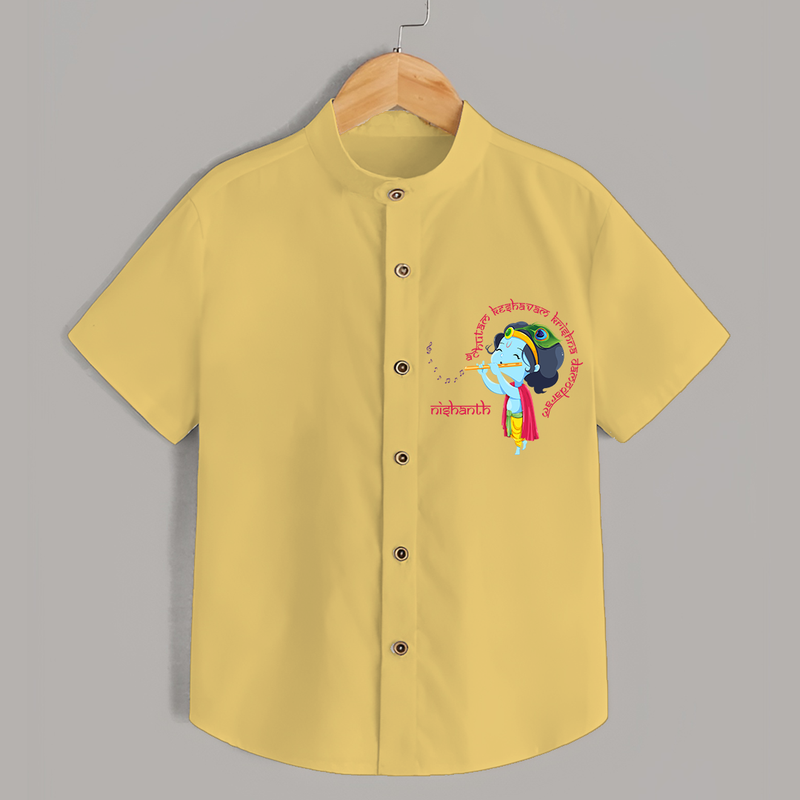 Flute-Playing Krishna Customised Shirt for kids - YELLOW - 0 - 6 Months Old (Chest 23")
