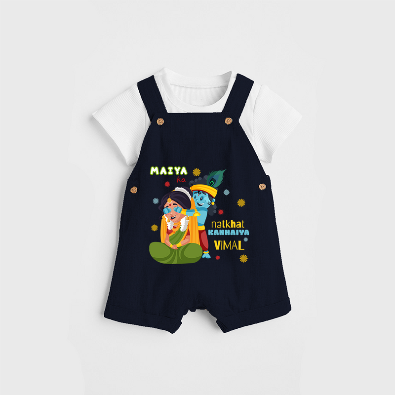 Little Krishna Customised Dungaree set for kids - NAVY BLUE - 0 - 5 Months Old (Chest 18")